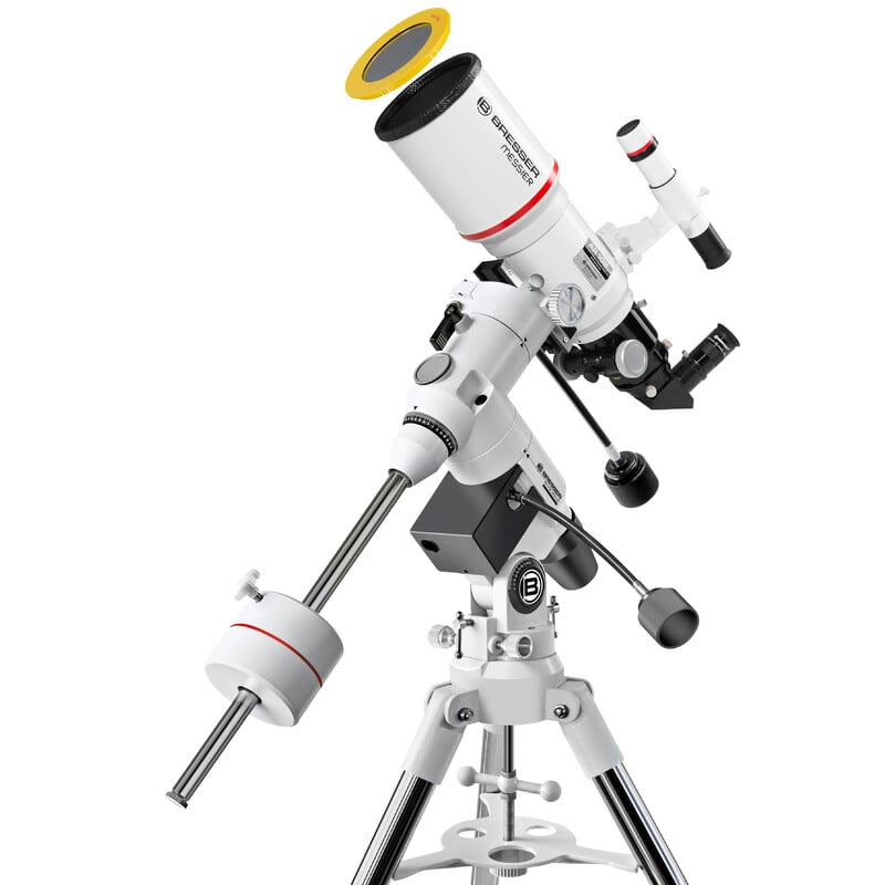 Bresser AC 102/460 AR-102 Telescoop Messier Hexafoc EXOS-2 1 Bresser AC 102 460 AR 102 Telescoop Messier Hexafoc EXOS 2 1 Bresser AC 102/460 AR-102 telescoop gemonteerd op EXOS-2 met contragewicht en korte buis in diagonale positie