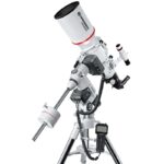 Bresser AC 102 600 AR-102S EXOS-2 Telescoop Messier Hexafoc GoTo (1) Bresser AC 102/600 AR-102S EXOS-2 volledige telescoop op EXOS-2 equatoriale montering met stalen statief