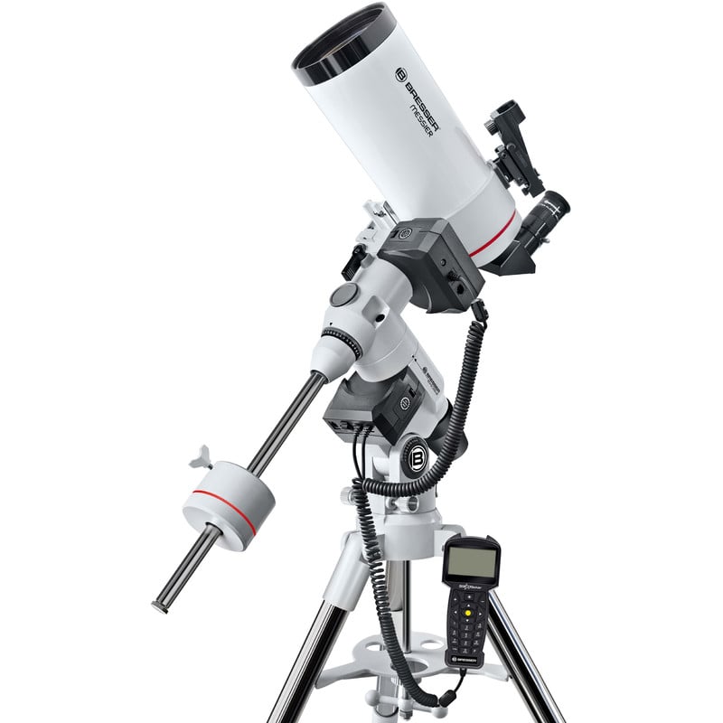 Bresser MC 100/1400 EXOS-2 Telescoop Maksutov Messier GoTo 1 Bresser MC 100 1400 EXOS 2 Telescoop Maksutov Messier GoTo 1 Bresser MC 100/1400 EXOS-2 op stabiele EXOS-2 montering met gemonteerd contragewicht en GoTo-handcontroller