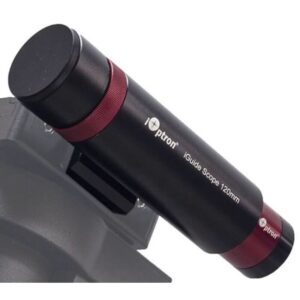 iOptron Guidescope gemonteerd op telescoop met zichtbare iGuider 120mm buis in zwart-rode afwerking
